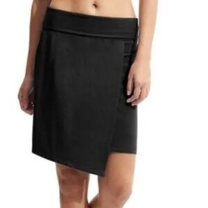 Athleta Black Seaside Fold Over Faux Wrap Assymetrical Hem Pull On Skirt